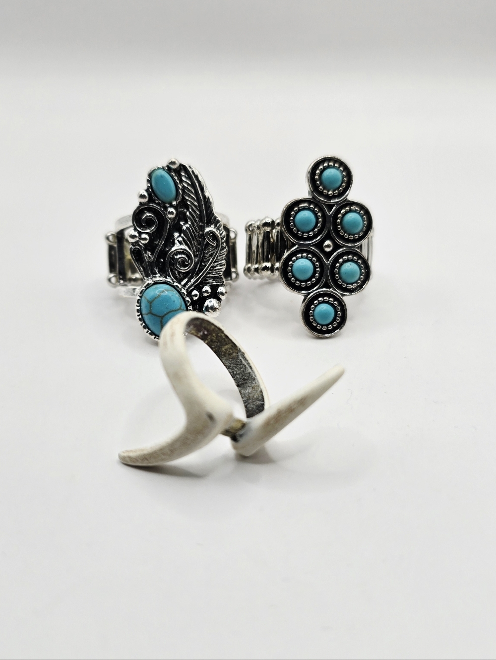 Boho Ring Bundle Adjustable Rings Turquoise Silver Southwestern